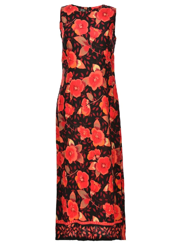 Floral Print Red Dress - L