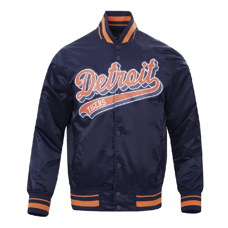 MLB DETROIT TIGERS SCRIPT TAIL MEN'S SATIN JACKET (MIDNIGHT NAVY/ORANGE/MIDNIGHT NAVY)