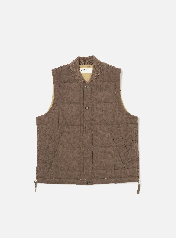 Universal Works Carlton Gilet in Sand Leopard Recycled Polytech