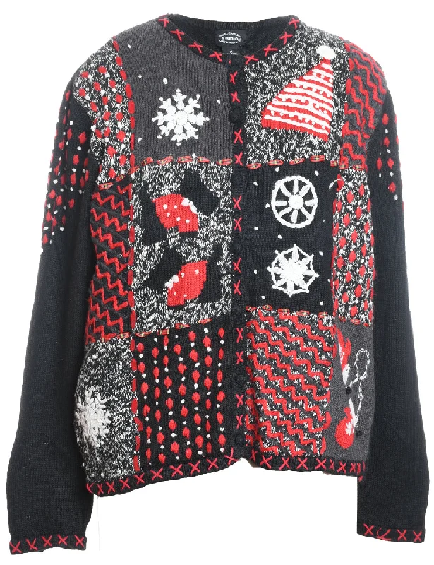 Festive Print Christmas Cardigan - M