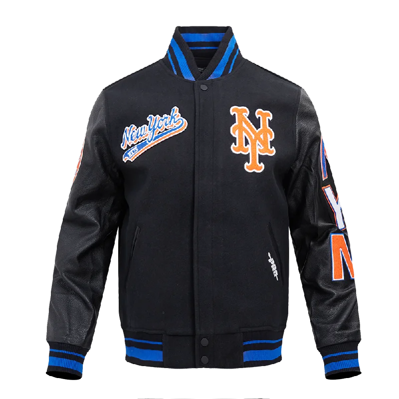 MLB NEW YORK METS SCRIPT TAIL MEN'S RIB WOOL VARSITY (BLACK/ROYAL BLUE/BLACK)