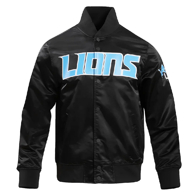 NFL DETROIT LIONS BIG LOGO MEN'S SATIN JACKET (BLACK)