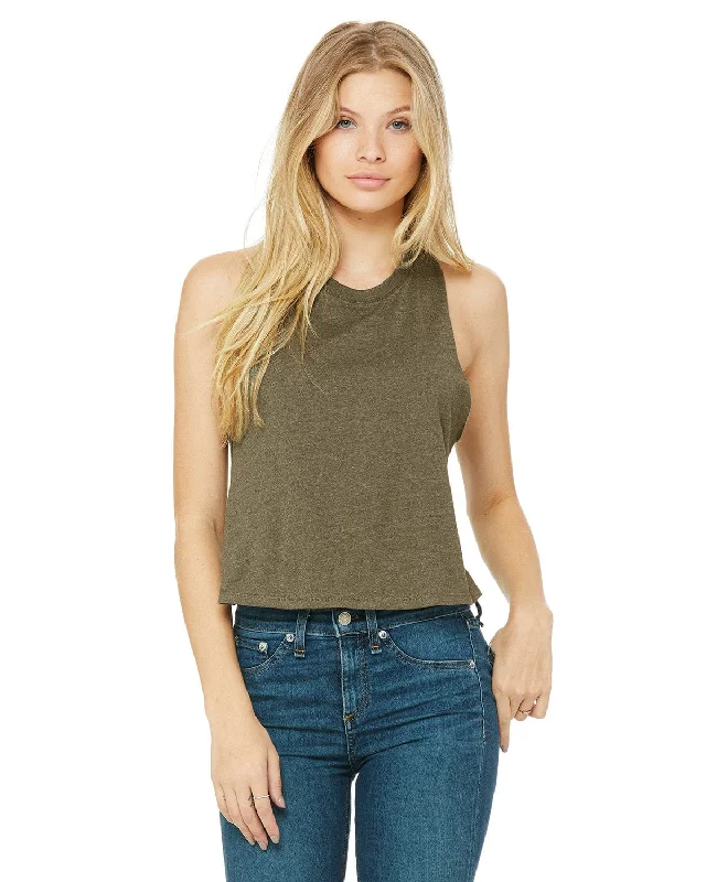 Bella+Canvas Ladies Racerback Cropped Tank | Heather Olive