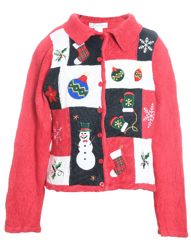 Festive Print Christmas Cardigan - S