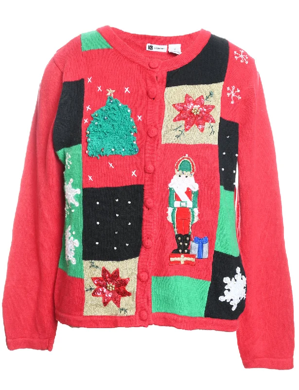 Festive Print Christmas Cardigan - M