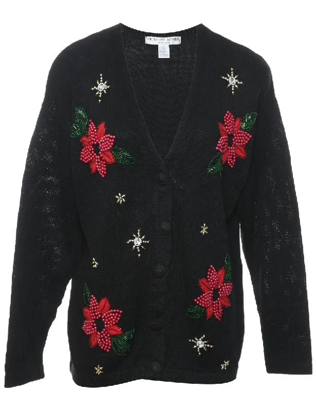 Floral Christmas Cardigan - L