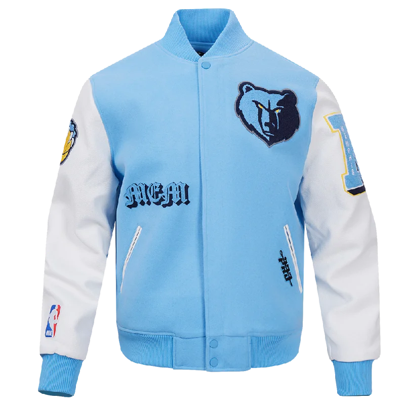 NBA MEMPHIS GRIZZLIES OLD ENGLISH MEN'S RIB WOOL VARSITY JACKET (UNIVERSITY BLUE/WHITE)