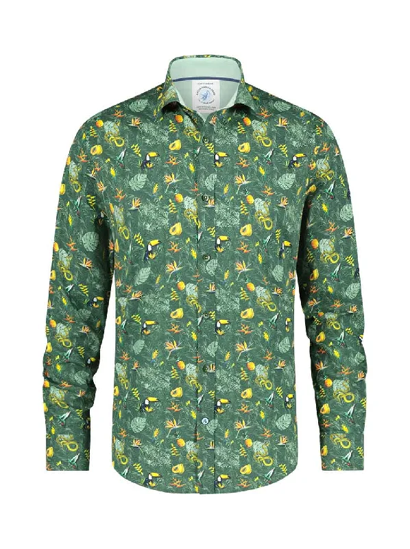 A Fish Named Fred Jungle Forest Casual Shirt Green