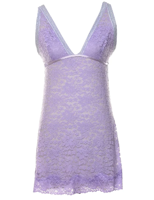 Floral Lace Lilac Backless Babydoll - S