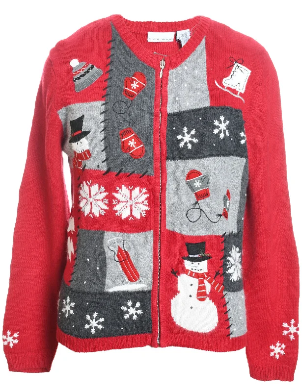 Festive Print Christmas Cardigan - S