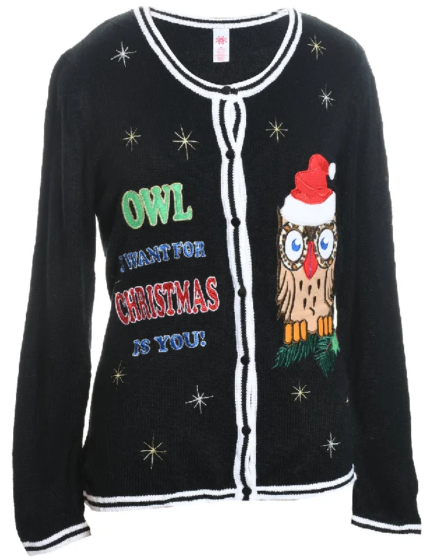 Festive Print Christmas Cardigan - M