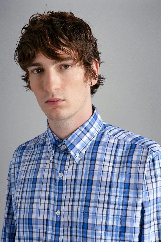 PAUL&SHARK X Long Sleeve Twill Check Shirt WHITE/BLUE