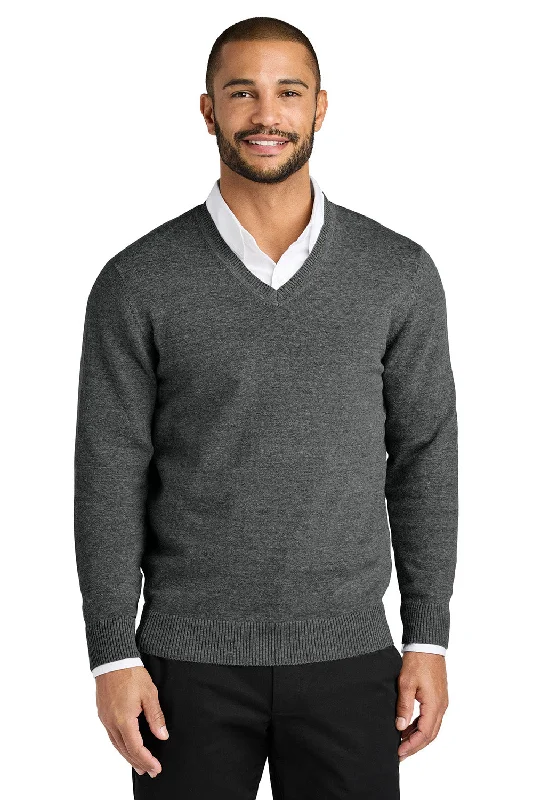 Port Authority Mens Easy Care Long Sleeve V-Neck Sweater - Heather Charcoal Grey - New