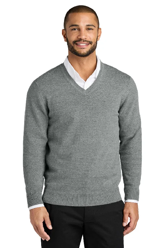 Port Authority Mens Easy Care Long Sleeve V-Neck Sweater - Heather Medium Grey - New