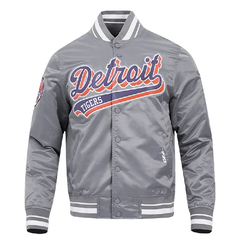 MLB DETROIT TIGERS SCRIPT TAIL MEN'S SATIN JACKET (GRAY)