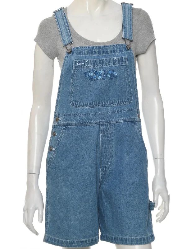 Floral Embroidered Cropped Dungarees - W34 L6