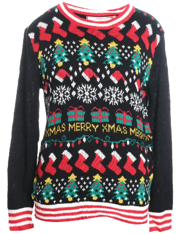 Festive Gifts Design Black Christmas Jumper - L