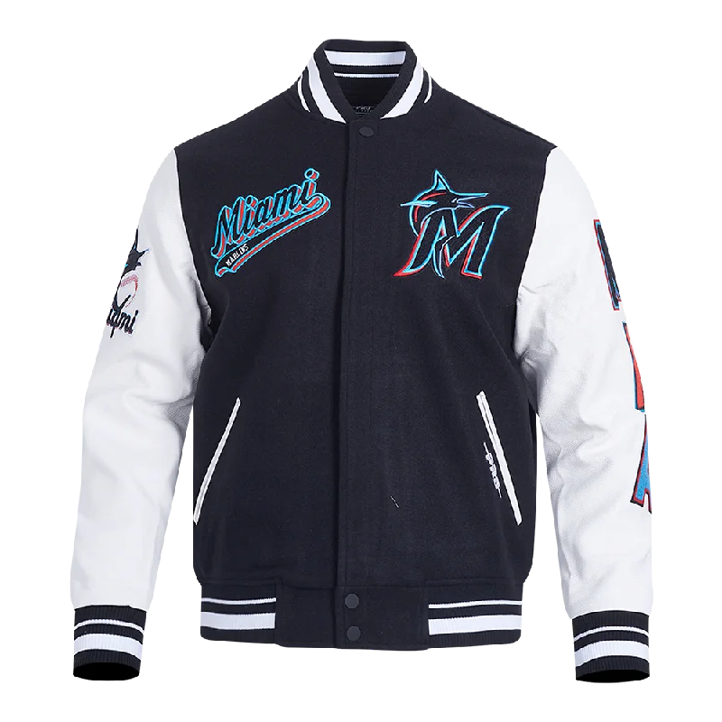 MLB MIAMI MARLINS SCRIPT TAIL MEN'S RIB WOOL VARSITY (BLACK/WHITE)