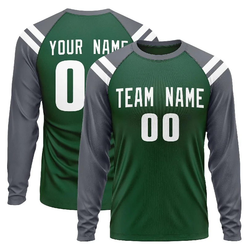 Custom Green Dark Gray-White Crew Neck Personalized Raglan Long Sleeve Performance T-Shirt