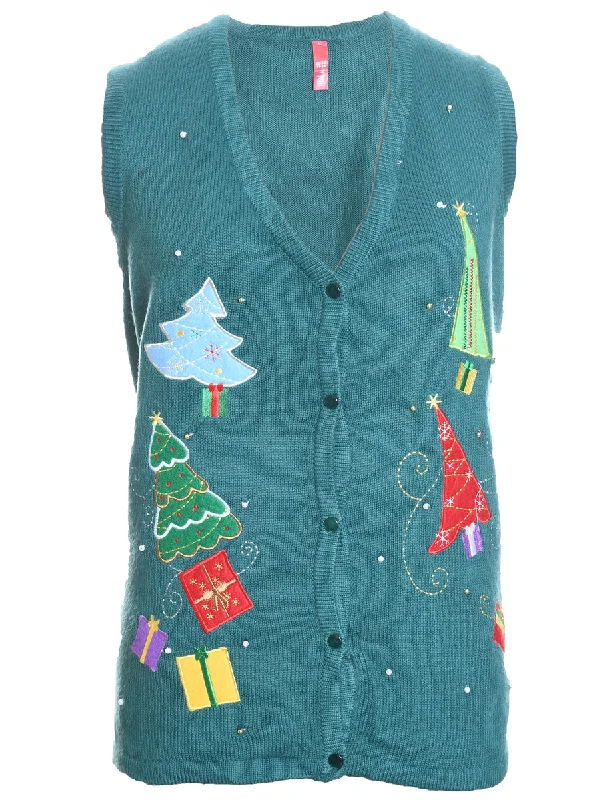 Festive Design Green Knit Christmas Vest - XL