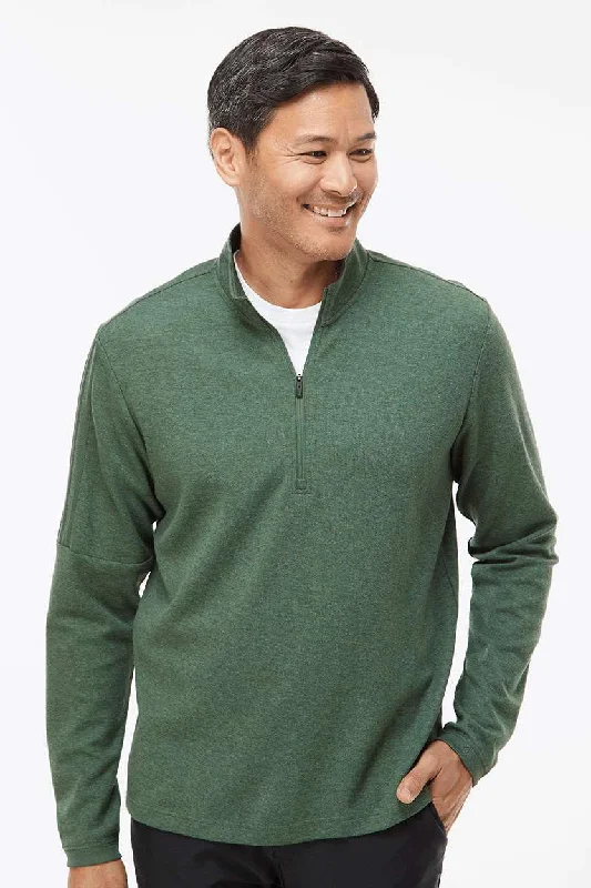 Adidas Mens 3 Stripes Moisture Wicking 1/4 Zip Sweater - Green Oxide Melange