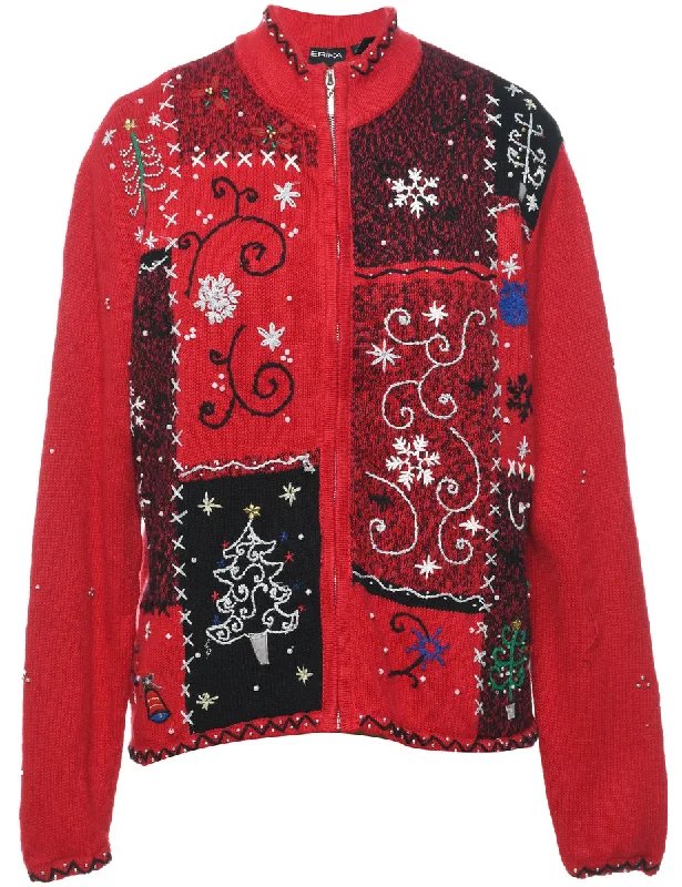 Festive Print Christmas Cardigan - M