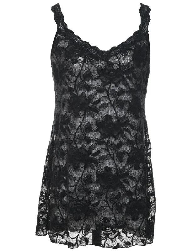 Floral Lace Sheer Slip Dress - L