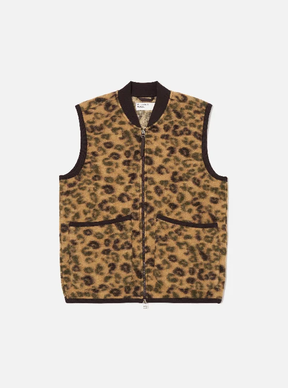 Universal Works Zip Waistcoat in Camo Leopard Fleece