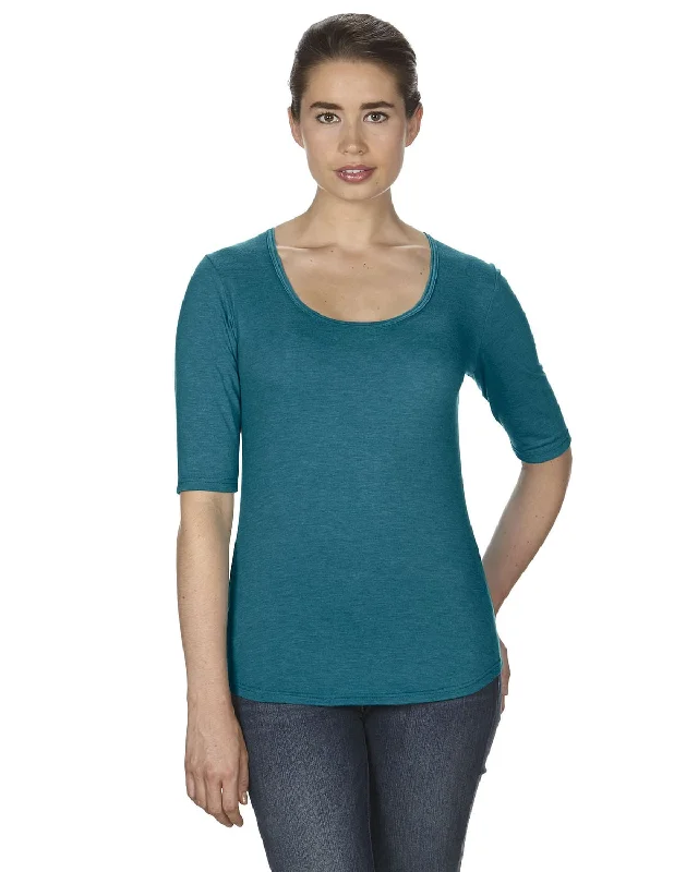 Anvil Ladies Triblend Deep Scoop Half-Sleeve T-Shirt | Hth Galap Blue