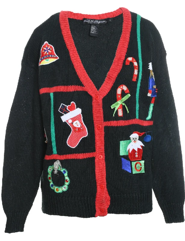 Festive Print Christmas Cardigan - L