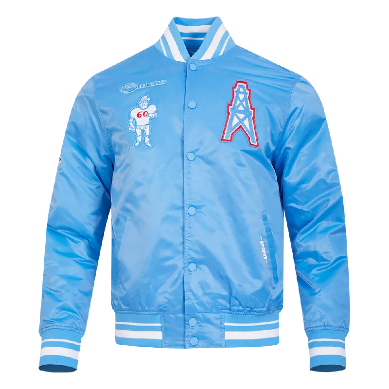 NFL HOUSTON OILERS RETRO CLASSIC MEN'S RIB SATIN JACKET (UNIVERSITY BLUE)