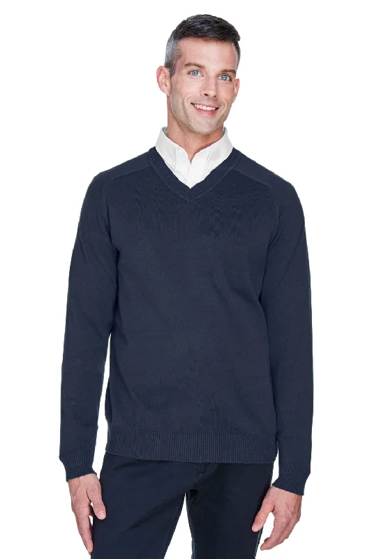 Devon & Jones Mens Wrinkle Resistant V-Neck Sweater - Navy Blue - Closeout