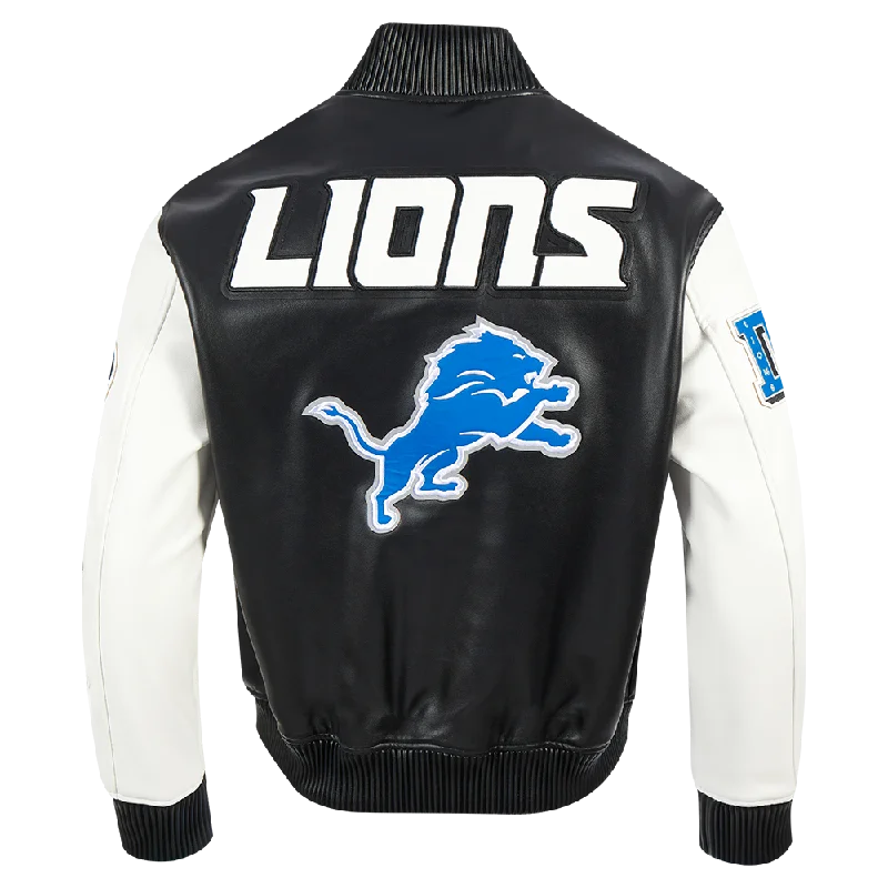 NFL DETROIT LIONS CITY SIGNATURE MEN'S LEATHER VARSITY JACKET (BLACK/WHITE)