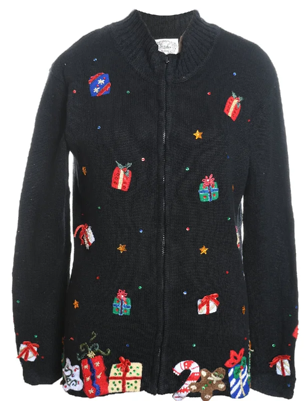 Festive Print Christmas Cardigan - S