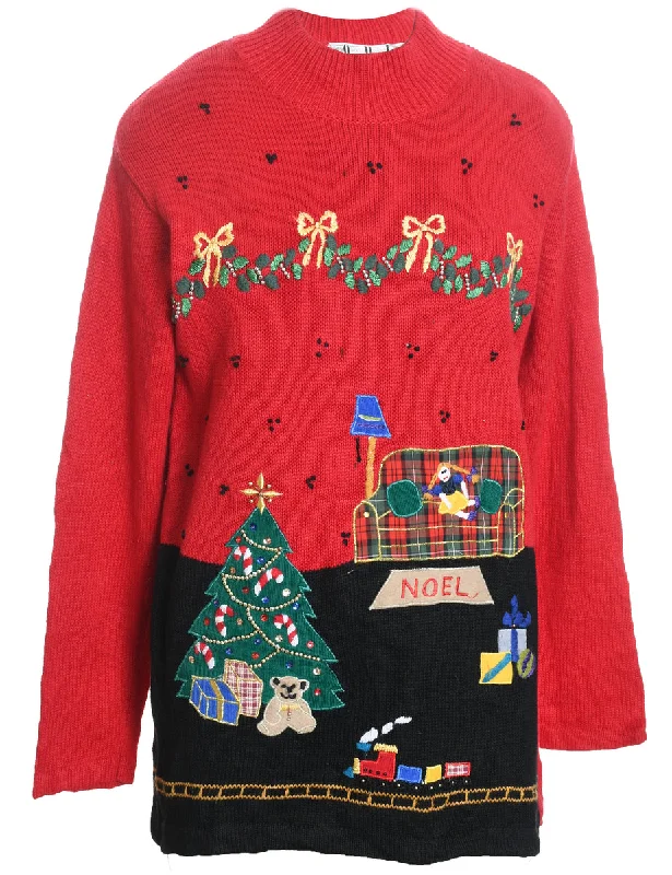 Festive Print Christmas Jumper - S