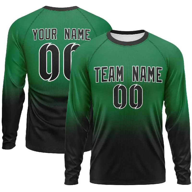 Custom Kelly Green-Black Gradient Fashion Design Long Sleeve Performance T-Shirt