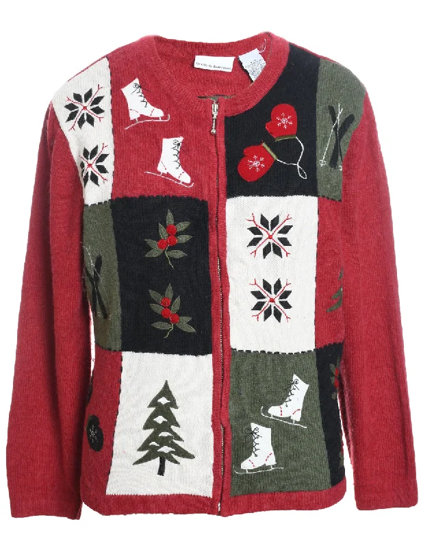 Festive Print Christmas Cardigan - L