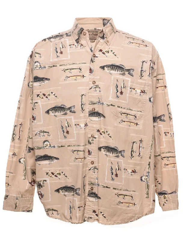 Fish Design Light Brown Shirt - L