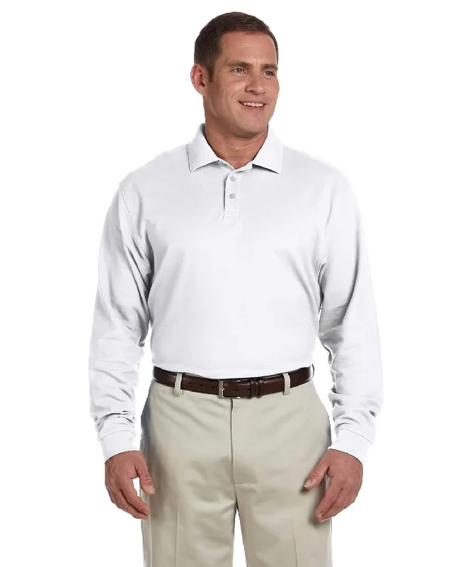 Devon & Jones Fine Pima Pique Long Sleeve Polo Shirt | White