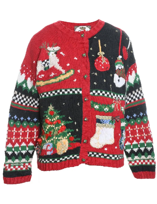 Festive Print Christmas Cardigan - XL