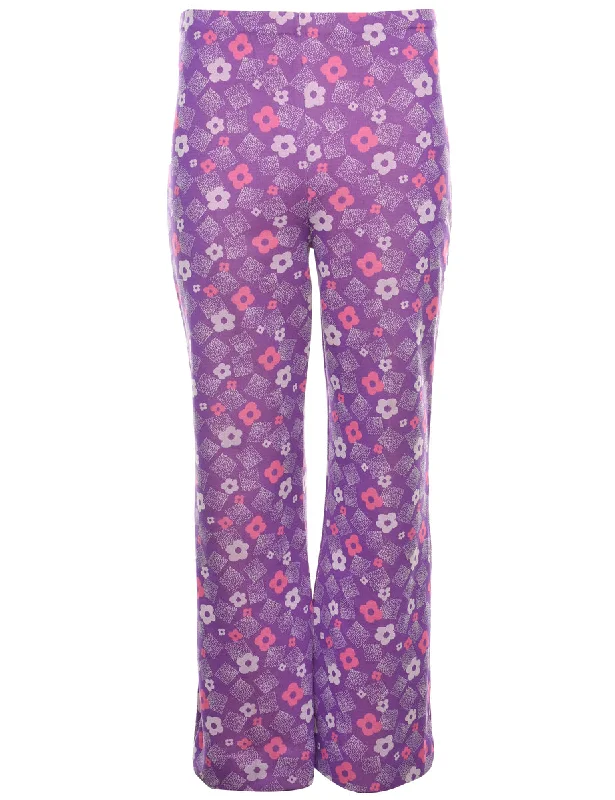 Floral Print Purple & Pink Flared Trousers - W30 L29