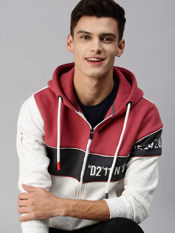 Men Hooded Colourblocked Red Sweatshirt