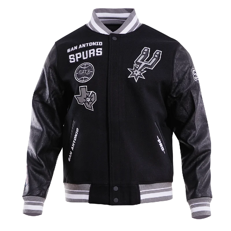 NBA SAN ANTONIO SPURS RETRO CLASSIC MEN'S RIB WOOL VARSITY JACKET (BLACK/GRAY)