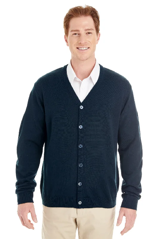 Harriton Mens Pilbloc Pill Resistant Button Down Long Sleeve Cardigan Sweater - Dark Navy Blue