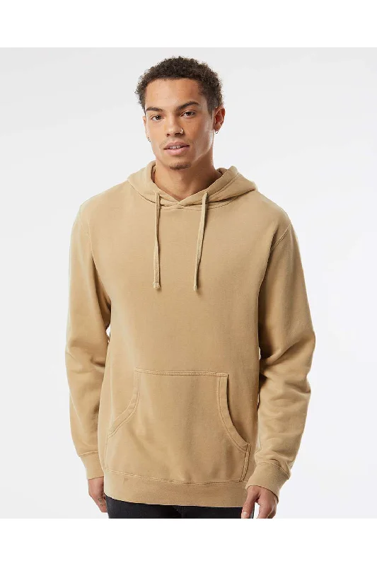 Independent Trading Co. Mens Pigment Dyed Hooded Sweatshirt Hoodie w/ Pouch Pocket - Sandstone Brown