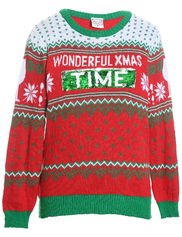 Festive Print Christmas Jumper - M